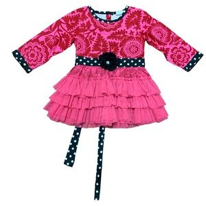 Ann Loren by Jess Dress Size 2-3T  Toddler Long Sleeve Pink w Black White